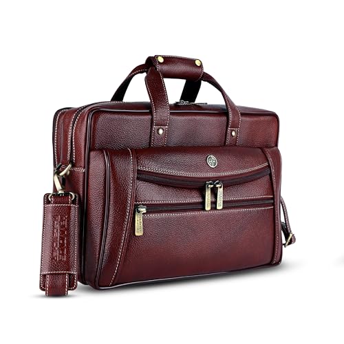 HAMMONDS FLYCATCHER Genuine Leather Office Bag for Men - 15.6" Laptop Bag for Men for Office, Travel, Daily Use - Padded Laptop Compartment, Trolley Strap, Adjustable Strap, 1 Year Warranty, Brown - Image 1