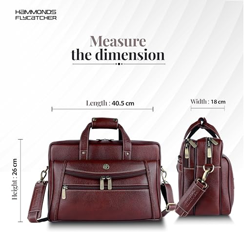 HAMMONDS FLYCATCHER Genuine Leather Office Bag for Men - 15.6" Laptop Bag for Men for Office, Travel, Daily Use - Padded Laptop Compartment, Trolley Strap, Adjustable Strap, 1 Year Warranty, Brown - Image 5