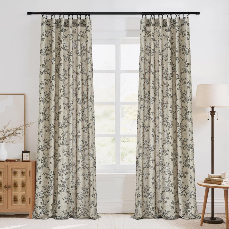 StangH Porcelain Floral Curtains for Living Room,Classic Printed Flax Linen Botanical Butterfly Pattern Vintage French Country Decor with Backtab,52Wx96L,2 Panels - Image 1