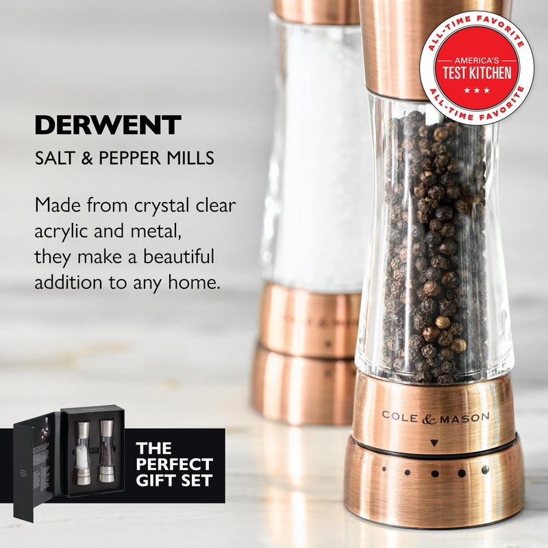 Cole & Mason Derwent Salt and Pepper Grinder Set - Refillable Salt & Pepper Grinder Set with Gourmet Precision Mechanisms - Kitchen Accessories for Cooking - Gift Set, Copper - Image 2