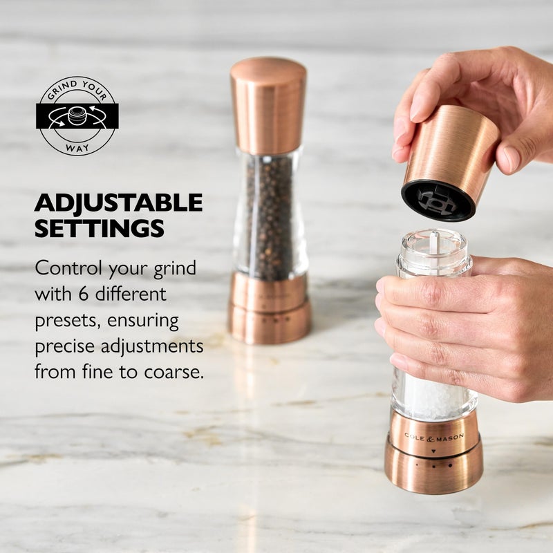 Cole & Mason Derwent Salt and Pepper Grinder Set - Refillable Salt & Pepper Grinder Set with Gourmet Precision Mechanisms - Kitchen Accessories for Cooking - Gift Set, Copper - Image 5