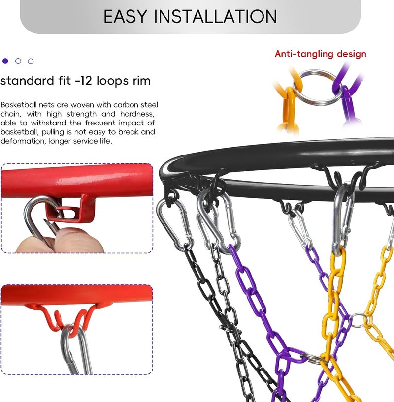Dakzhou Basketball net, Metal Chain Net Braided Permanent Rust Proof (12 Links), Quick Installation - Image 2