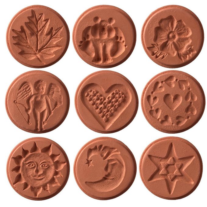 TERRA COTTA COOKIE STAMPS FOR BAKING OVEN DISHWASHER SAFE COOKIE CUTTER MOLDER STAMPER PRESS IDEAL FOR COOKIES POLVORON PASTRY SHORTBREAD BUTTER UNIQUEFULL SET OF 9 DESIGNS