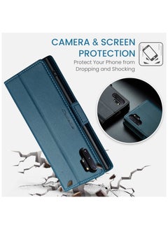CaseMe Flip Wallet Case For Samsung Galaxy Note 10Plus [RFID Blocking] PU Leather Wallet Flip Folio Case with Card Holder Kickstand Shockproof Phone Cover (Blue)  - Image 3