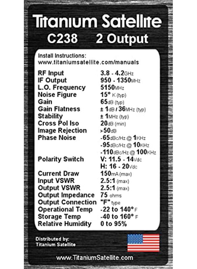 Titanium Satellite C-Band LNBF C238 Performance Plus - 5g Interference Filter 3800-4200MHz Band Pass 2 Outputs - Image 3