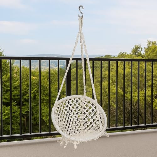 Patiofy Made in India Round Shape Baby Hammock-Hanging Cotton Swing Chair with Hanging Kit for Baby Swing Indoor & Outdoor/Baby Swing Backyard/ 120Kg Capacity/Swing Jhula for Kids & Adults (White) - Image 1