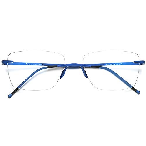 FONEX Titanium Glasses Frame Men,Rimless Square Eyeglasses Frameless Myopia Optical Eyewear 8557 (Blue) - Image 4