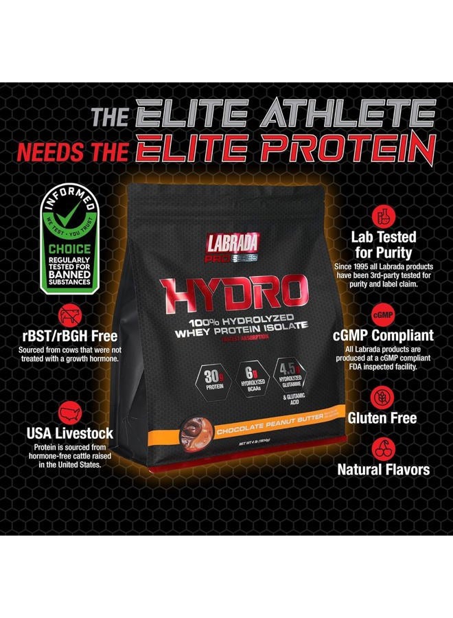 LABRADA بروتين مصل اللبن المعزول المهدرج 100% هيدرو، خالي من اللاكتوز، غلوتامين، أسرع مصل هضمًا متاح، خلط فوري، طعم لذيذ 45 حصة 4 رطل (زبدة الفول السوداني) - Image 2