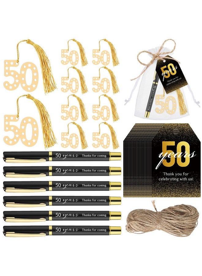 Spakon 25 Set 50th Birthday Party Favor for Guest Anniversary Party Favor Golden Birthday Bookmark Thanks for Coming Pen with Tag - Image 1