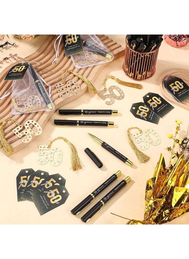Spakon 25 Set 50th Birthday Party Favor for Guest Anniversary Party Favor Golden Birthday Bookmark Thanks for Coming Pen with Tag - Image 5