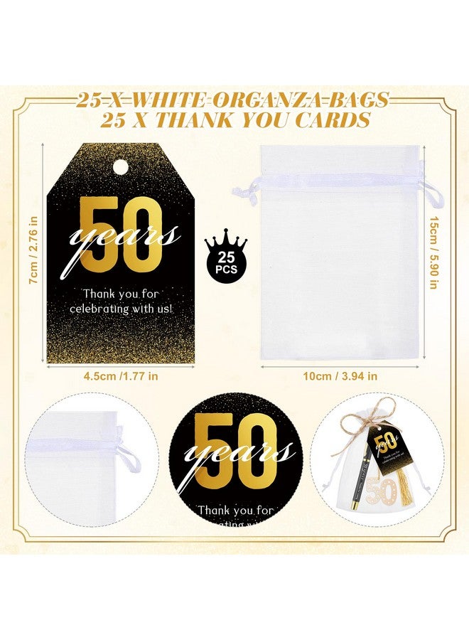 Spakon 25 Set 50th Birthday Party Favor for Guest Anniversary Party Favor Golden Birthday Bookmark Thanks for Coming Pen with Tag - Image 4
