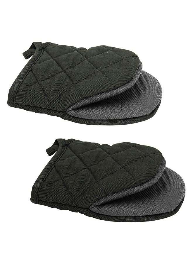 1 Pair Short Oven Mitts, Heat Resistant Silicone Kitchen Mini Oven Mitts for 500 Degrees, Non-Slip Grip Surfaces and Hanging Loop Gloves, Baking Grilling Barbecue Microwave Machine Washable - Image 1