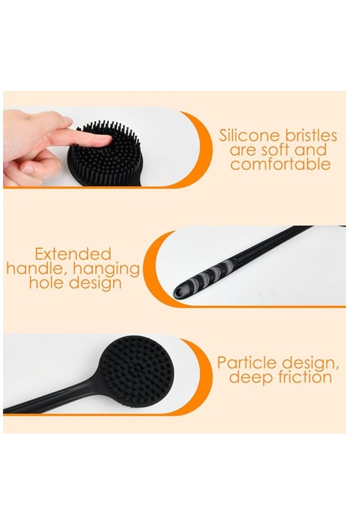 Body Washer for Shower with Long Handle, Soft Silicone Back Scrubber Bath Brush, Double Sided Shower Brush for Shower Scrub, Silicone Brush for Body Exfoliating - Image 2