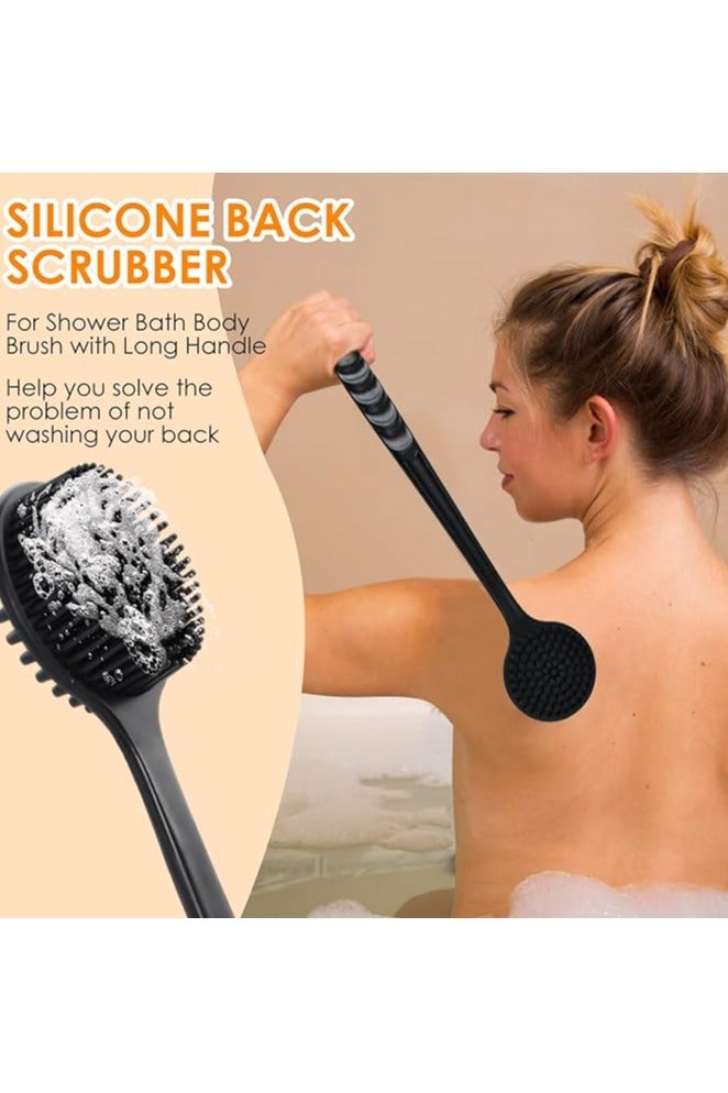 Body Washer for Shower with Long Handle, Soft Silicone Back Scrubber Bath Brush, Double Sided Shower Brush for Shower Scrub, Silicone Brush for Body Exfoliating - Image 3