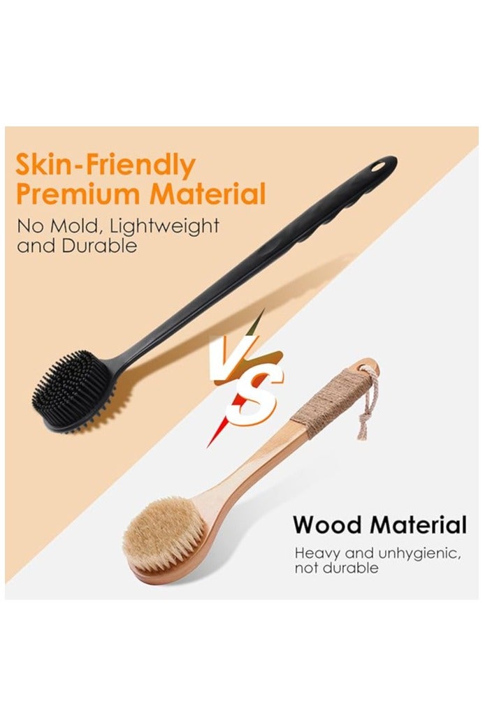 Body Washer for Shower with Long Handle, Soft Silicone Back Scrubber Bath Brush, Double Sided Shower Brush for Shower Scrub, Silicone Brush for Body Exfoliating - Image 4