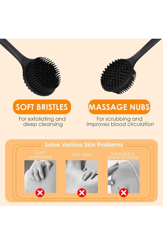 Body Washer for Shower with Long Handle, Soft Silicone Back Scrubber Bath Brush, Double Sided Shower Brush for Shower Scrub, Silicone Brush for Body Exfoliating - Image 5