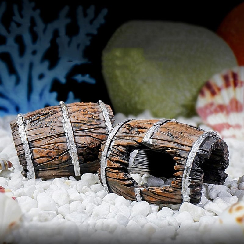 Natural Fishes Tanks Ornaments Miniature Weathered Barrels Fishes Tanks Accessory for Reptiles Enclosures Reptiles Hide Cave - Image 3
