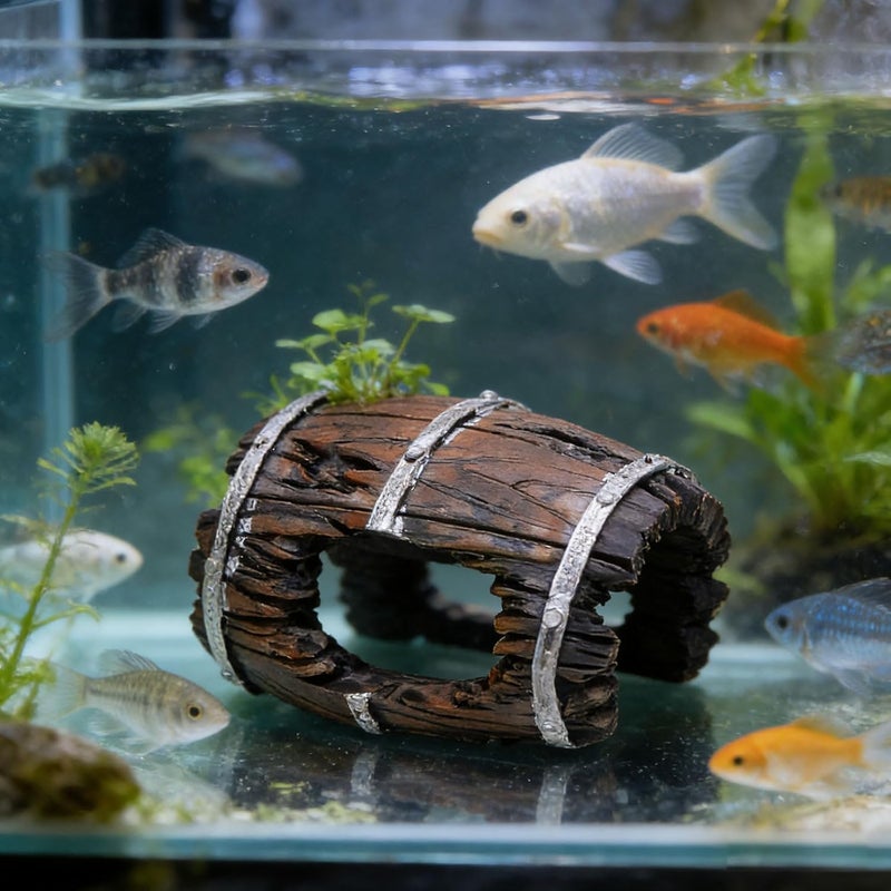 Natural Fishes Tanks Ornaments Miniature Weathered Barrels Fishes Tanks Accessory for Reptiles Enclosures Reptiles Hide Cave - Image 2
