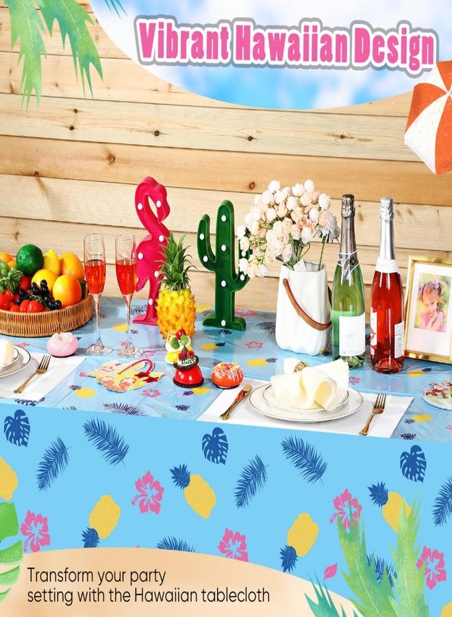 Oudain 3 Pcs Hawaiian Element Pattern Party Tablecloths 108 x 54 Inches Blue Pink Yellow Cartoon Birthday Party Plastic Table Cover Happy Birthday Supplies Decorations - Image 5