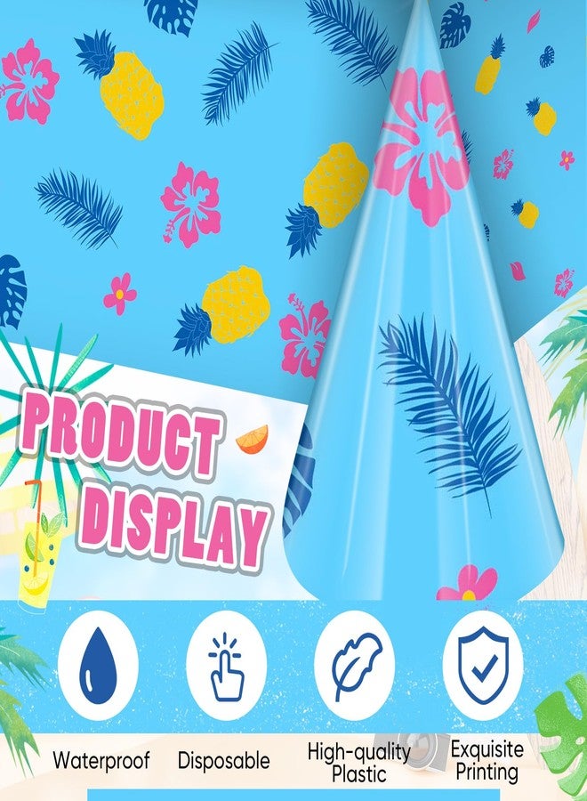 Oudain 3 Pcs Hawaiian Element Pattern Party Tablecloths 108 x 54 Inches Blue Pink Yellow Cartoon Birthday Party Plastic Table Cover Happy Birthday Supplies Decorations - Image 4