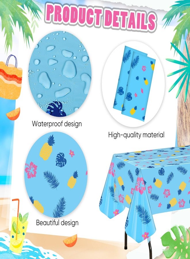 Oudain 3 Pcs Hawaiian Element Pattern Party Tablecloths 108 x 54 Inches Blue Pink Yellow Cartoon Birthday Party Plastic Table Cover Happy Birthday Supplies Decorations - Image 3