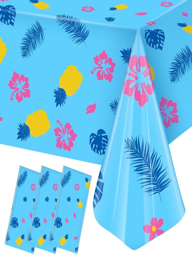 Oudain 3 Pcs Hawaiian Element Pattern Party Tablecloths 108 x 54 Inches Blue Pink Yellow Cartoon Birthday Party Plastic Table Cover Happy Birthday Supplies Decorations - Image 1