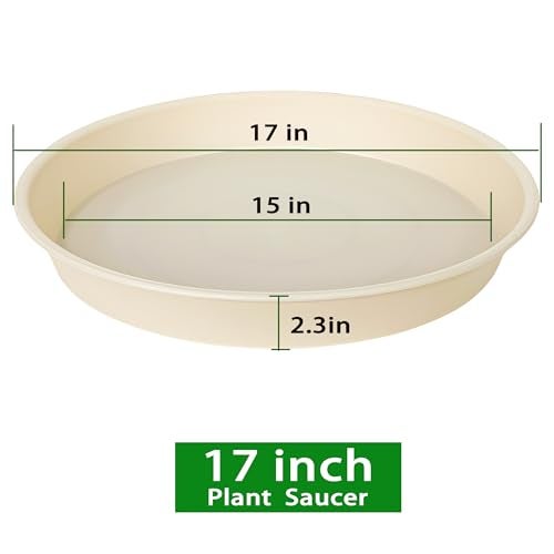 Bleuhome 2 Pack of 16 17 inch Plant Saucer (15 inch Base), 2.3" Depth, Plant Trays for Pots, Plastic Plant Saucers for Indoors, Bird Bath Bowls, Flower Pot Drip Trays for Planter (17", Beige) - Image 2