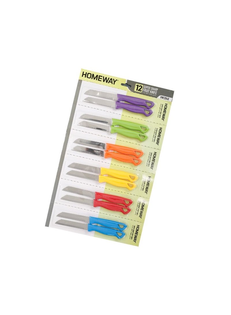 HW2040 Super Sharp Fruit Knife Set 12PCS, Stainless Steel Fruit Knives with Multi-Color Handles