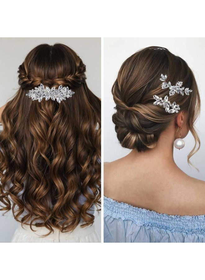 4 Pcs Rhinestone Hair Clips, Silver Leaf Wedding Hair Pins, Crystal Bobby Pins and Bridal Hair Barrettes for Brides, Bridesmaids, and Flower Girls - Image 5