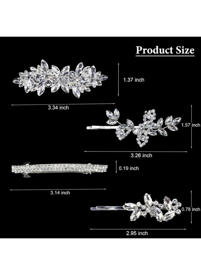 4 Pcs Rhinestone Hair Clips, Silver Leaf Wedding Hair Pins, Crystal Bobby Pins and Bridal Hair Barrettes for Brides, Bridesmaids, and Flower Girls - Image 4