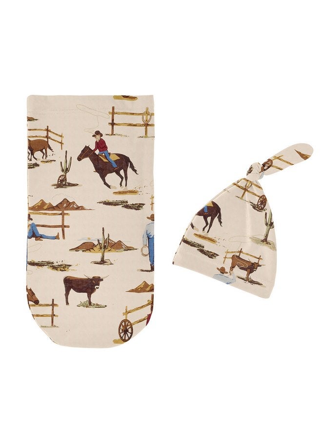Sweet Jojo Designs Sweet Jojo Designs Wild West Cowboy Baby Boy Cocoon and Beanie Hat 2pc Set Jersey Stretch Knit Sleeping Bag for Infant Newborn Nursery Sleep Wrap Sack - Red, Blue, Tan Western Southern Country Horse  - Image 2