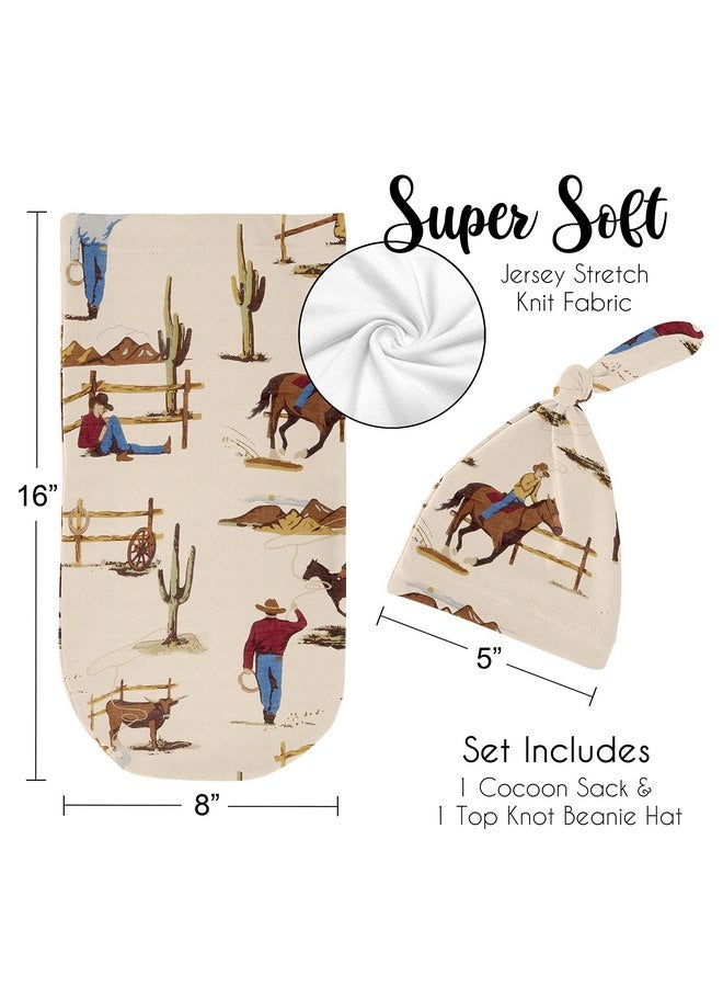 Sweet Jojo Designs Sweet Jojo Designs Wild West Cowboy Baby Boy Cocoon and Beanie Hat 2pc Set Jersey Stretch Knit Sleeping Bag for Infant Newborn Nursery Sleep Wrap Sack - Red, Blue, Tan Western Southern Country Horse  - Image 5
