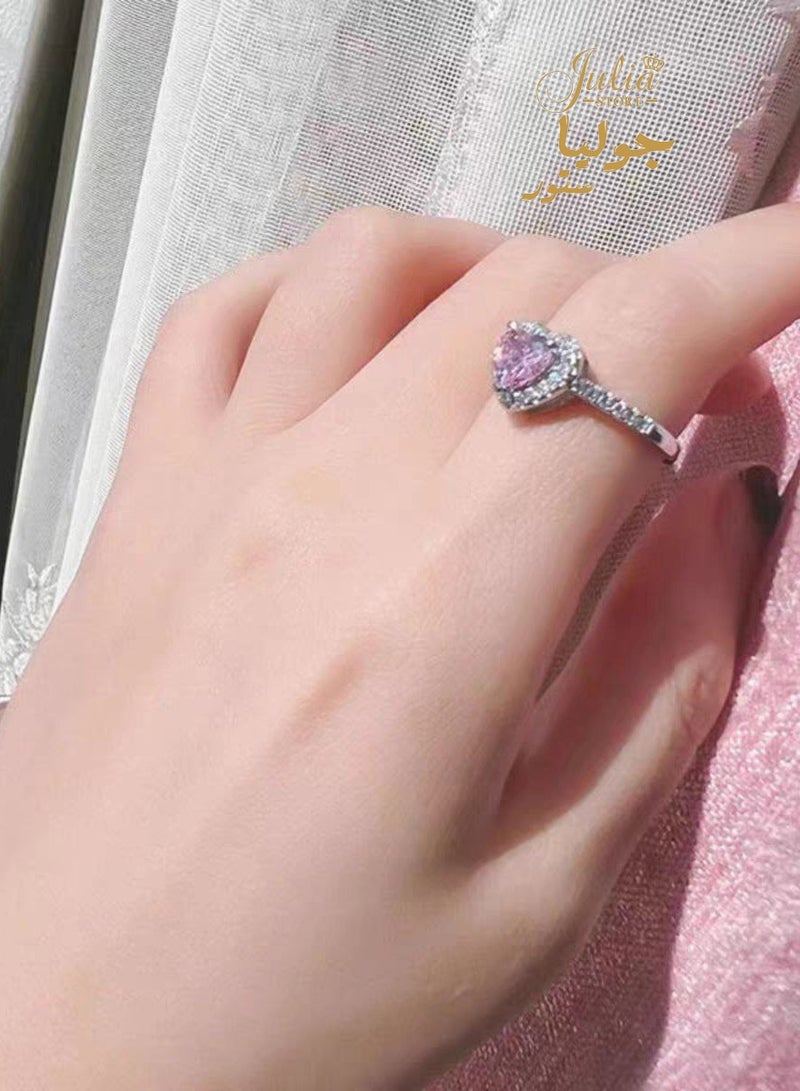 Julia Store 18K White Gold Plated Stainless Steel Halo Heart Engagement Rings for Women, Free Sire 2CT Pink Cubic Zirconia Heart Wedding Ring Anniversary Valentine's Day Gifts  - Image 2