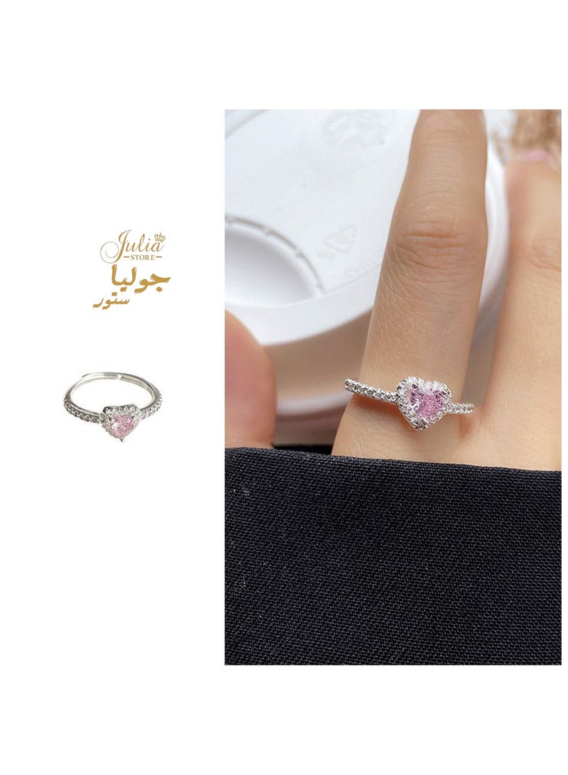 Julia Store 18K White Gold Plated Stainless Steel Halo Heart Engagement Rings for Women, Free Sire 2CT Pink Cubic Zirconia Heart Wedding Ring Anniversary Valentine's Day Gifts  - Image 3