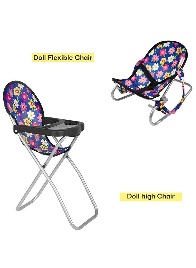 fash n kolor 4 Piece Baby Doll Play Set Flower Design Includes - Foldable Pack N Play, Baby Doll Stroller, Baby Doll High Chair, Infant Seat, Fits Up to 18'' Doll 4 Piece Doll Accessories Set - Image 2