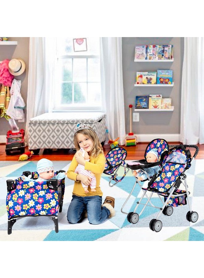 fash n kolor 4 Piece Baby Doll Play Set Flower Design Includes - Foldable Pack N Play, Baby Doll Stroller, Baby Doll High Chair, Infant Seat, Fits Up to 18'' Doll 4 Piece Doll Accessories Set - Image 5
