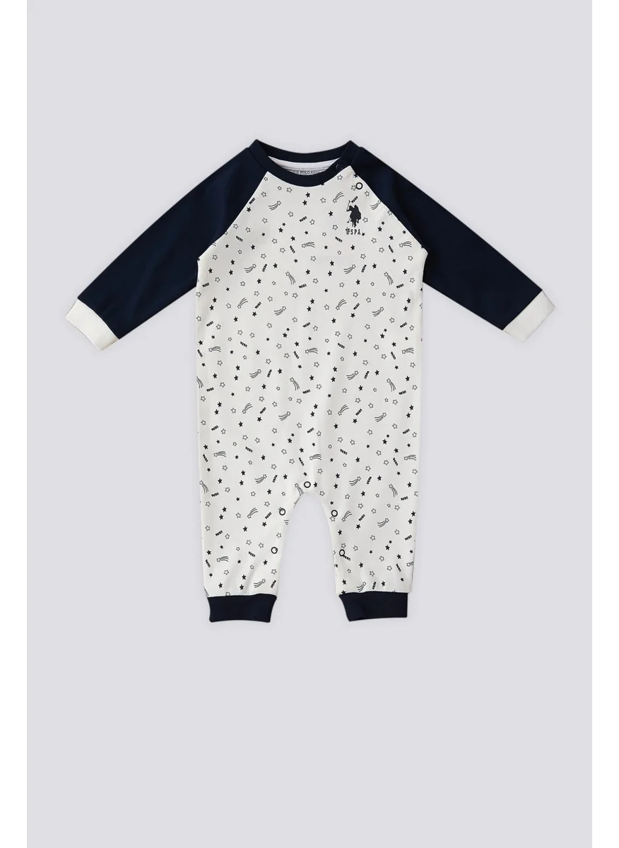 U.S. Polo Assn. Patterned Snap Collar Detail Cream Baby Jumpsuit