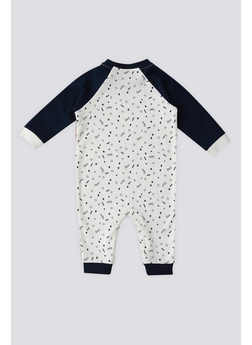 U.S. Polo Assn. Patterned Snap Collar Detail Cream Baby Jumpsuit