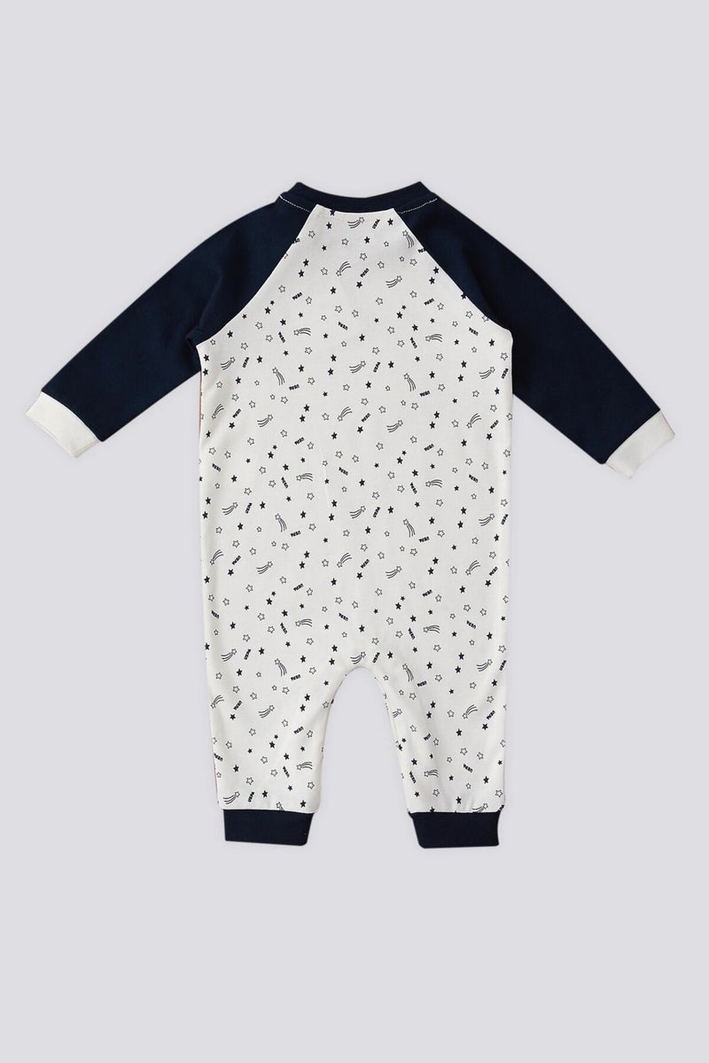 U.S. Polo Assn. Patterned Snap Collar Detail Cream Baby Jumpsuit - Image 2
