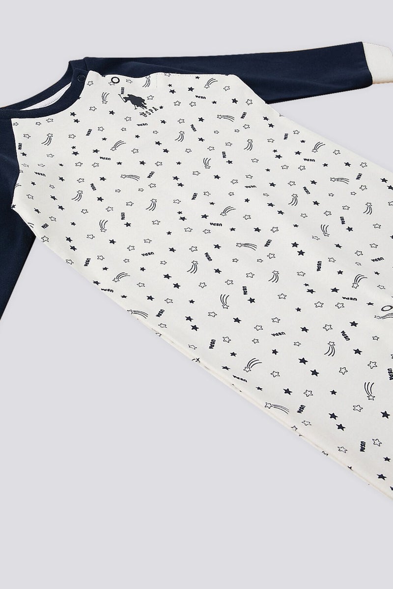 U.S. Polo Assn. Patterned Snap Collar Detail Cream Baby Jumpsuit - Image 4