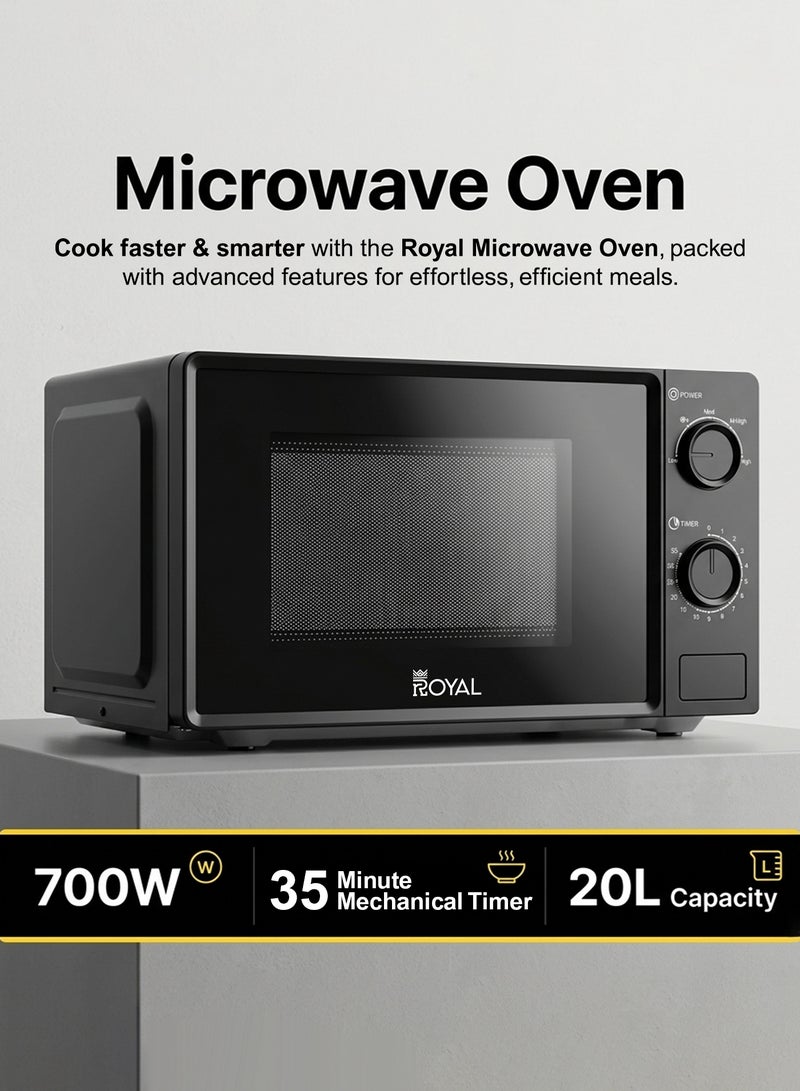 Royal 20L Microwave Oven 700W | 6 Power Levels, 30-Min Timer, Child Safety Lock, Cooking End Signal & Chrome Handle | RA-20XM1 Black 20 L 700 W RA-20XM1 Black - Image 3