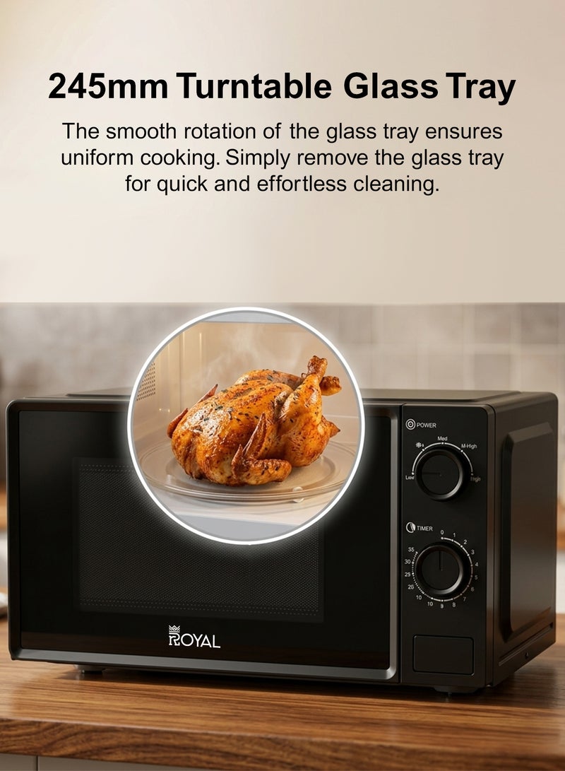 Royal 20L Microwave Oven 700W | 6 Power Levels, 30-Min Timer, Child Safety Lock, Cooking End Signal & Chrome Handle | RA-20XM1 Black 20 L 700 W RA-20XM1 Black - Image 5