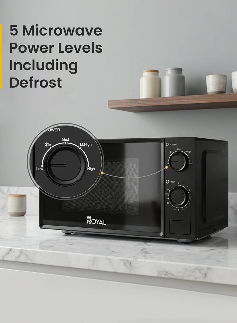 Royal 20L Microwave Oven 700W | 6 Power Levels, 30-Min Timer, Child Safety Lock, Cooking End Signal & Chrome Handle | RA-20XM1 Black 20 L 700 W RA-20XM1 Black - Image 4