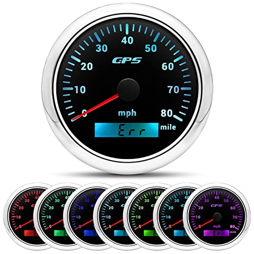 ARTILAURA GPS Speedometer Boat 85mm 3-3/8" Digital Odometer 80MPH Speed Gauge 7 Color for AUTO Car Marine Truck Waterproof 9-32V (Black) - Image 1