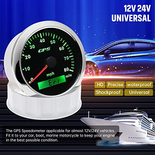 ARTILAURA GPS Speedometer Boat 85mm 3-3/8" Digital Odometer 80MPH Speed Gauge 7 Color for AUTO Car Marine Truck Waterproof 9-32V (Black) - Image 3