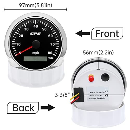 ARTILAURA GPS Speedometer Boat 85mm 3-3/8" Digital Odometer 80MPH Speed Gauge 7 Color for AUTO Car Marine Truck Waterproof 9-32V (Black) - Image 2