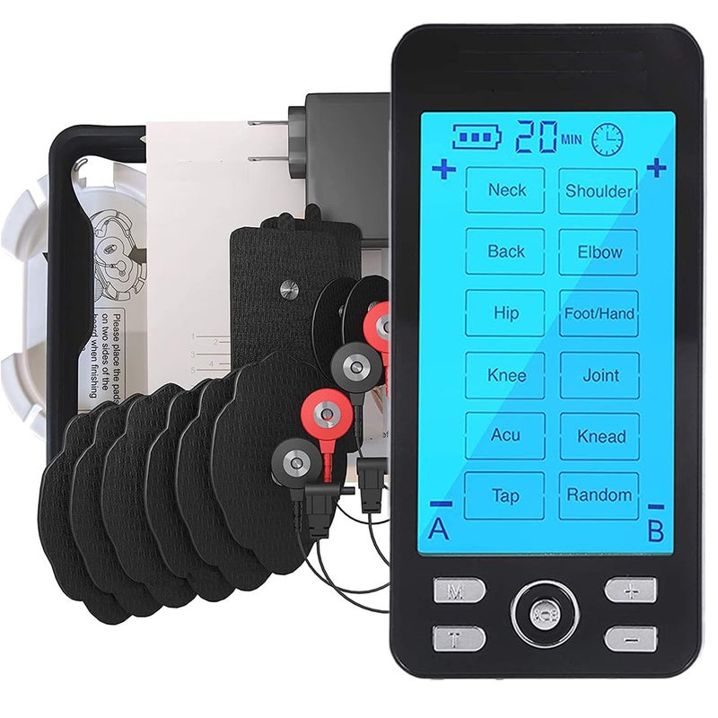 NueMedics Tens Unit Machine Pulse Massager for Pain Relief 24 Massage Modes Rechargeable Muscle Stimulator Device with 10 Pads