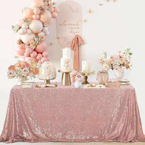 OQSC OQSQ Rosegold Rectangle Sequin Tablecloth - 60x102 inch, Glitter Drape Table Cloth, Sparkle Sequence Table Overlays for Wedding Birthday Party Baby Bridal Shower - Image 4