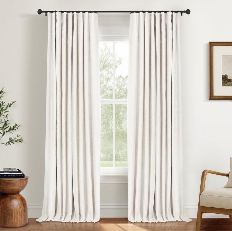 INOVADAY 100% Blackout Curtains for Bedroom, Black Out Curtains 90 Inch Long, Clip Rings Linen Blackout Drapes, Thermal Insulated Room Darkening for Living Room, 2 Panels - Beige,W50xL90 - Image 1