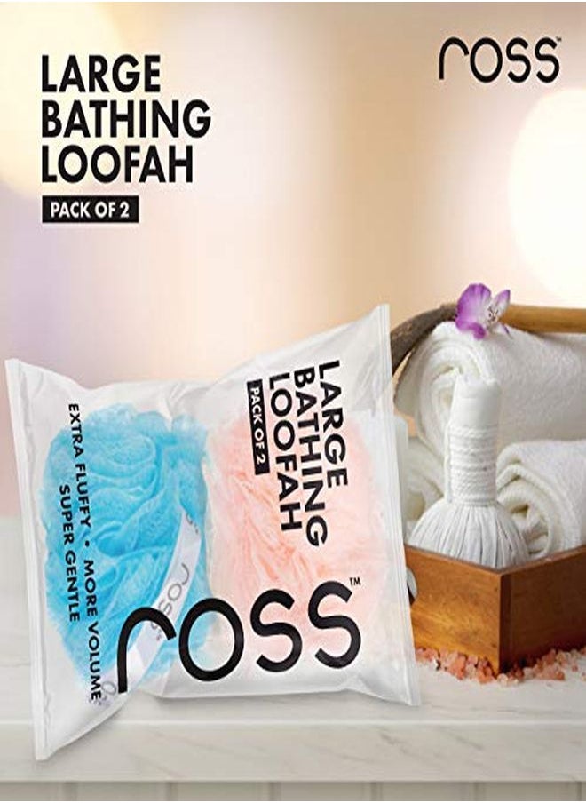 ROSS - Large Bath Loofah Sponge Scrubber Exfoliator For High Lather Cleansing (Peach And Blue) - Image 1